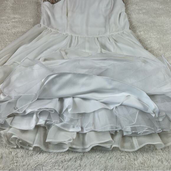 Jodi Kristopher chiffon and bead white fit and flare dress, size 9 - Picture 7 of 12